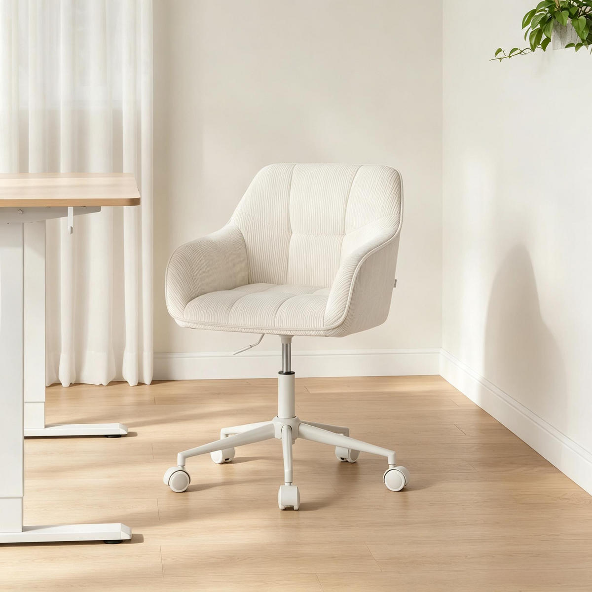 DREHSTUHL beiger Cord höhenverstellbarer drehstuhl - Beige, Textil (56/81/40cm) - Gisaae