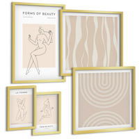 BILDER SET 5er Set - 50x50 cm & 20x30 cm & 40x60 cm Goldrahmen - Eine Sammlung minimalistischer Formen - Goldfarben, Kunststoff (40/60cm) - TULUP