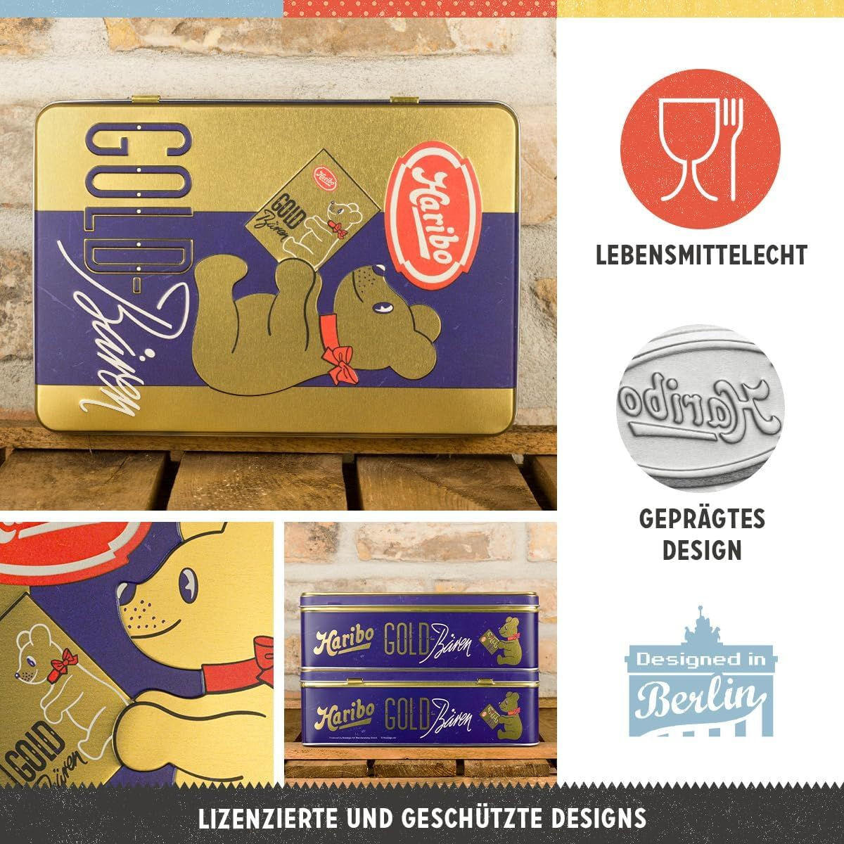VORRATSDOSE flach HARIBO Goldbären Vintage Gold - Multicolor, Metall (23/7/16cm) - Nostalgic-Art
