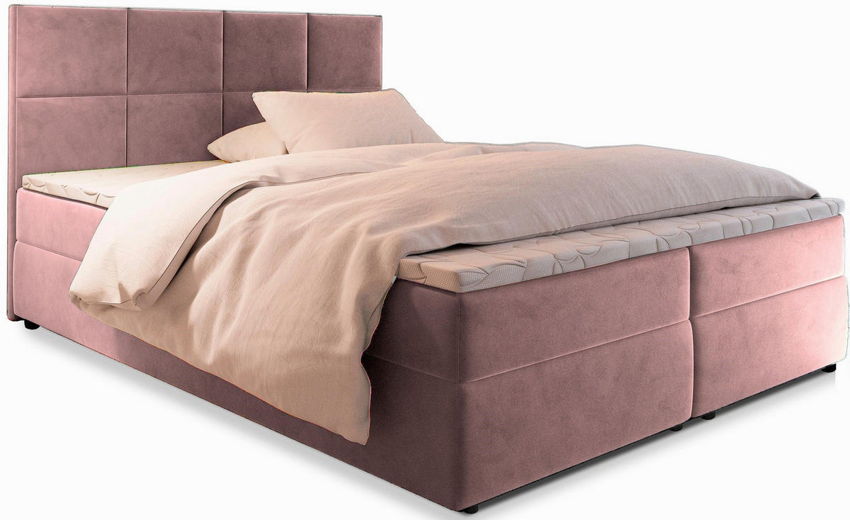 BOXBETT LENA 160x200 cm mit Matratze und Topper - Rosa - Rosa, Holz (140/200cm) - MASSENO