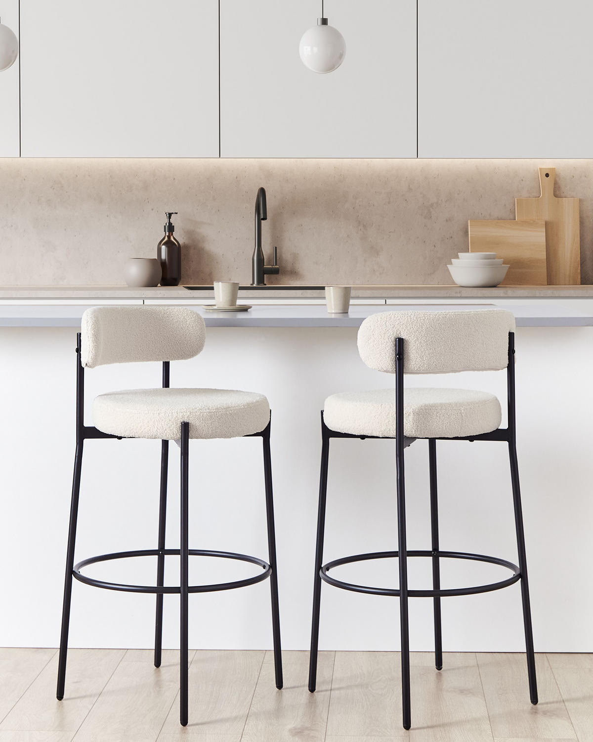 BARSTÜHLEN 2er-Set Weiß Allison - Schwarz/Weiß, Textil (50/97/50cm) - Beliani