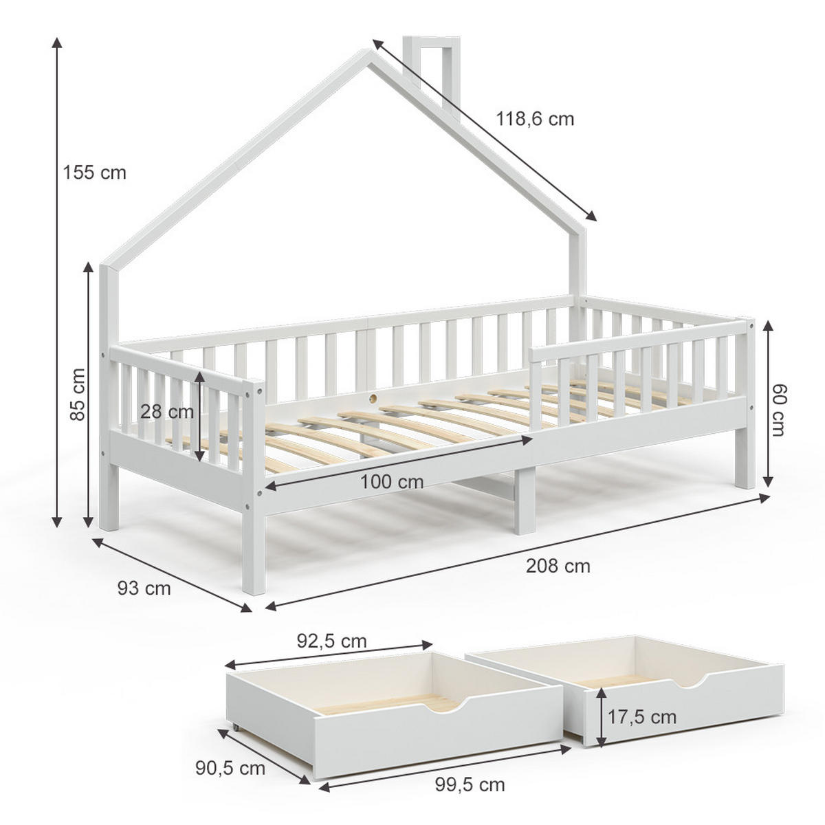 DOMEČKOVÁ POSTEL Noemi Bílá - bílá, dřevo (90/200cm) - VitaliSpa