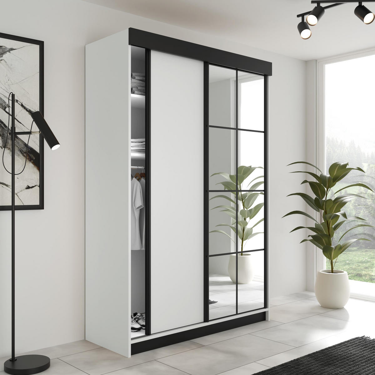 SCHIEBETÜRENSCHRANK LAMARO - 138x205x59 - weiß - Weiß, Holzwerkstoff (138/205/59cm) - Kier Furniture