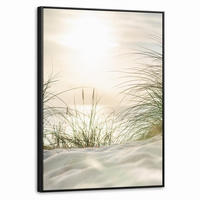 LEINWAND Bilder mit Rahmen - Dünen mit Strandhafer in der Sonne des Nationalparks Schleswig-Holsteinisches Wattenmeer - 70x100 - Creme, Textil (70/100cm) - MuchoWow