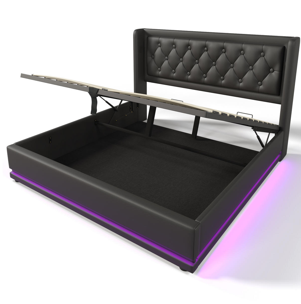 POLSTERBETT mit Stauraum USB/Typ-C 160x200 cm PU Schwarz - Schwarz, Metall (160/200cm) - Meubliv