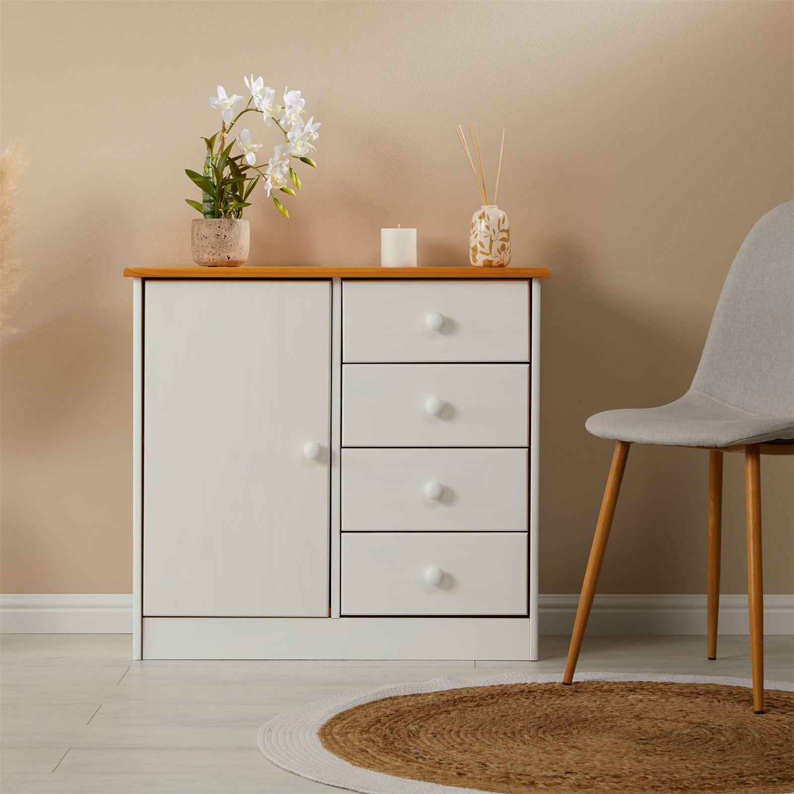 KOMMODE RONDO - Weiß/Braun, Holz (79/74/35cm) - IDIMEX