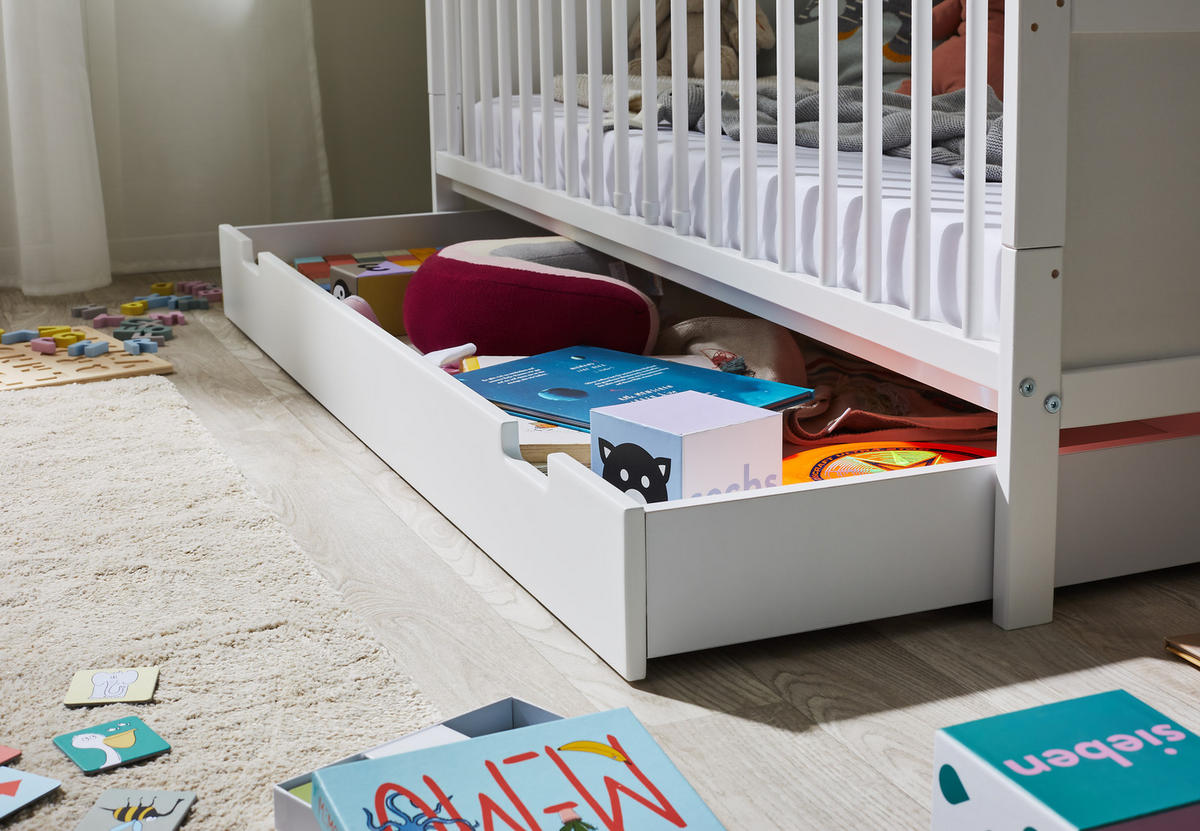 BABYBETT 70x140 cm mit Schublade und Matratze in weiss - Weiß, Holz (70/140cm) - Kids Collective