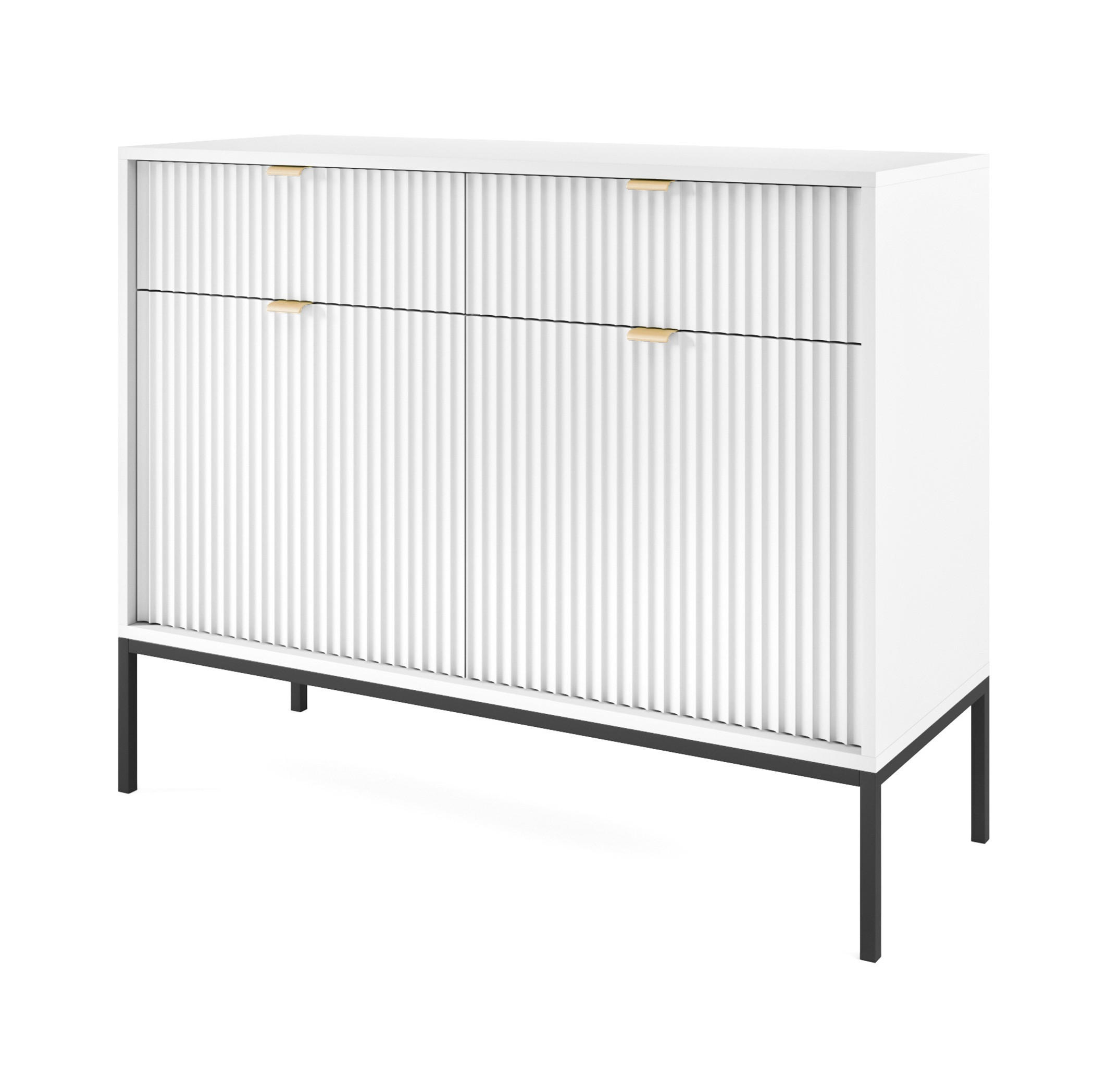 SIDEBOARD Eternas 2T 2S Weiß 104/83/39 cm – schwarze Füße, mit geriffelten Fronten - Schwarz/Weiß, Holzwerkstoff (104/83/39cm) - AX Living