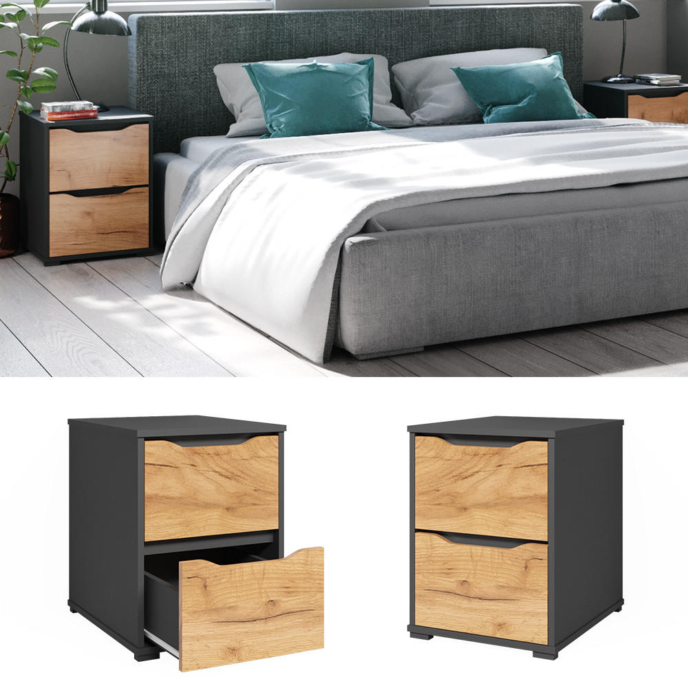 KOMMODE Ruben Goldkraft Eiche 40 x 53.6 cm mit Schubladen - Anthrazit/Eiche Wotan, Holzwerkstoff (40.2/53.6/48cm) - Vicco