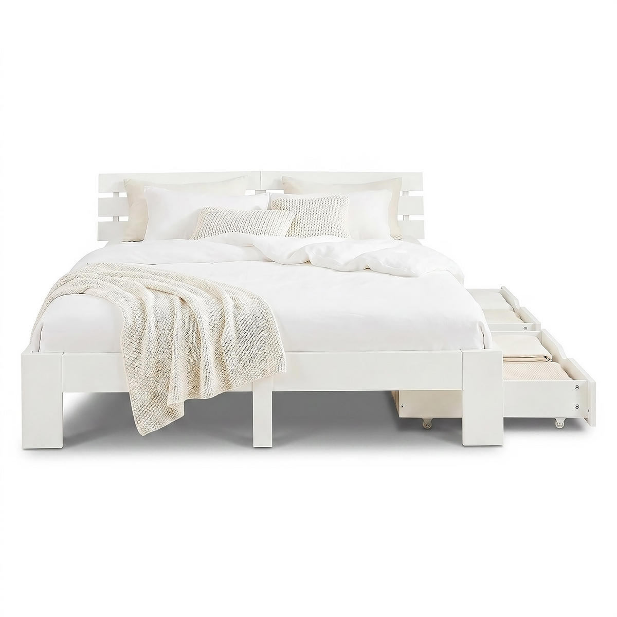 HOLZBETT mit Matratze und Stauraum 160/200 cm weiß - Weiß, Holz (160/200cm) - Homestyle4u