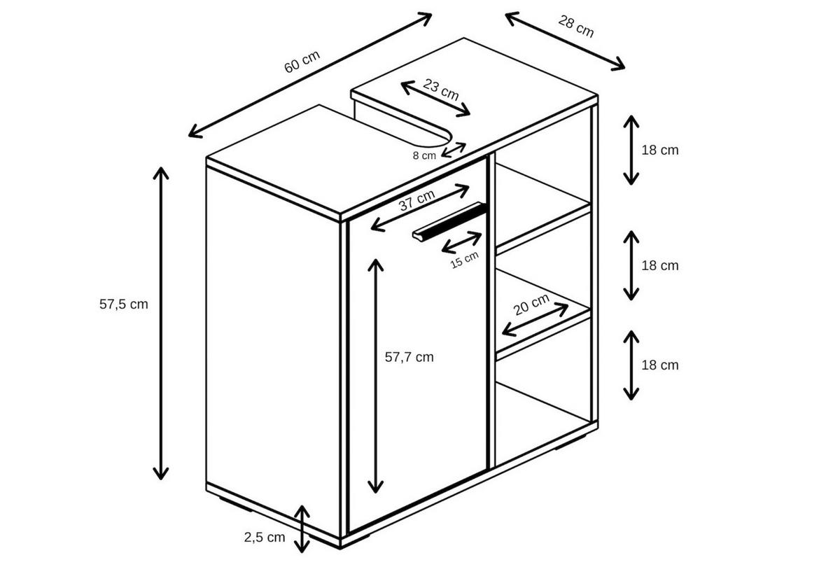 WASCHBECKENUNTERSCHRANK Neptunus 1 Tür Weiß - 60 x 30 x 60 cm - Weiß, Holz (60/60/28cm) - Badplaats