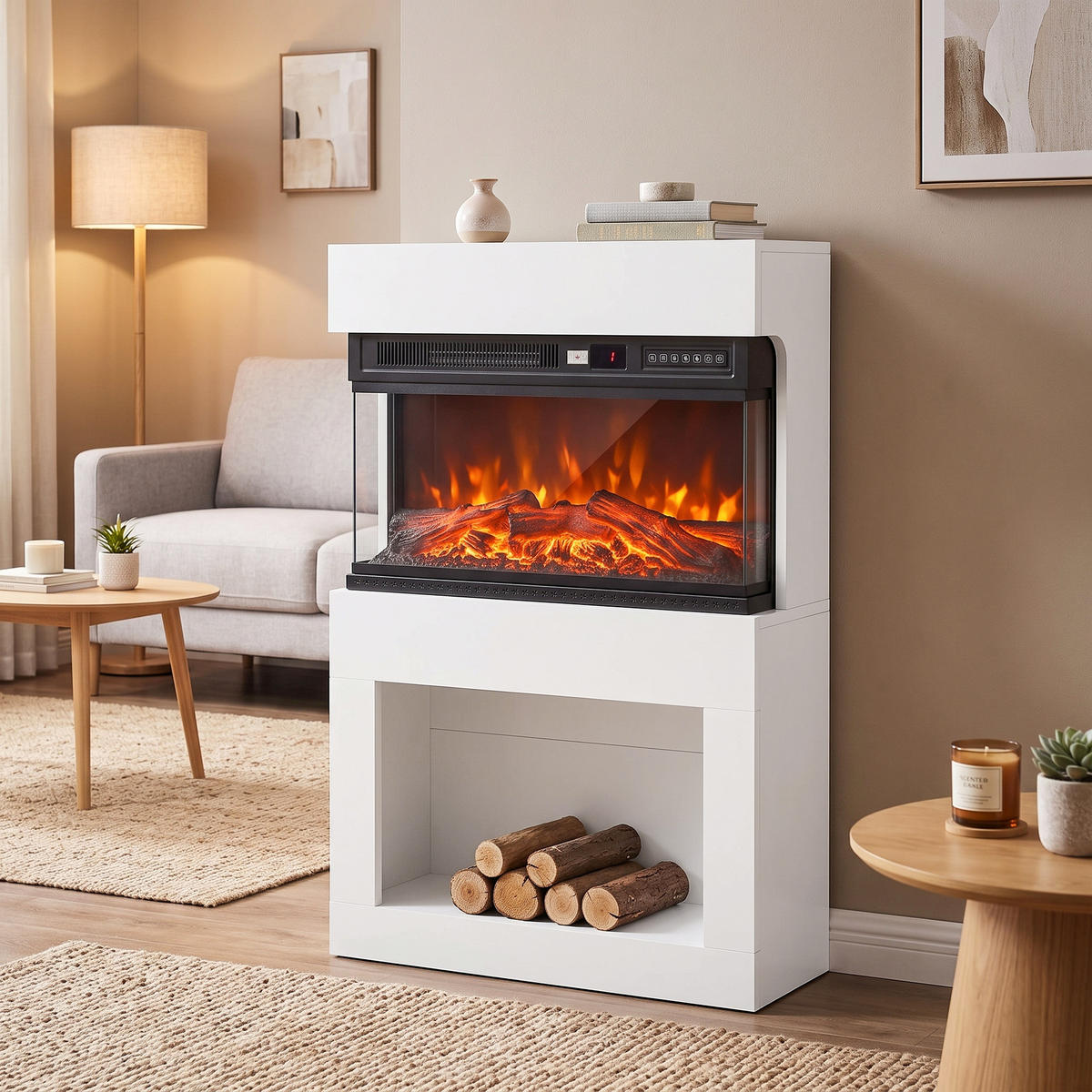 ELEKTROKAMIN Spanplatte Stahl Weiß - Weiß, Holzwerkstoff (22/95/64cm) - HOMCOM