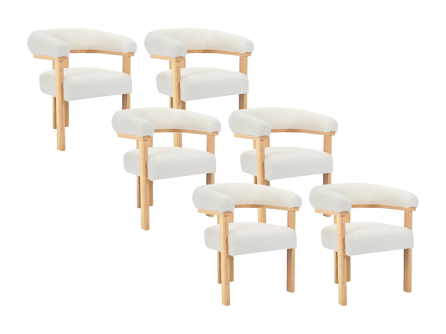 STUHL mit Armlehnen 6er-Set - Bouclé-Stoff & Kautschukholz - Weiß & Holzfarben - LIVELIA - Naturfarben, Textil (60/78/64cm) - Pascal Morabito