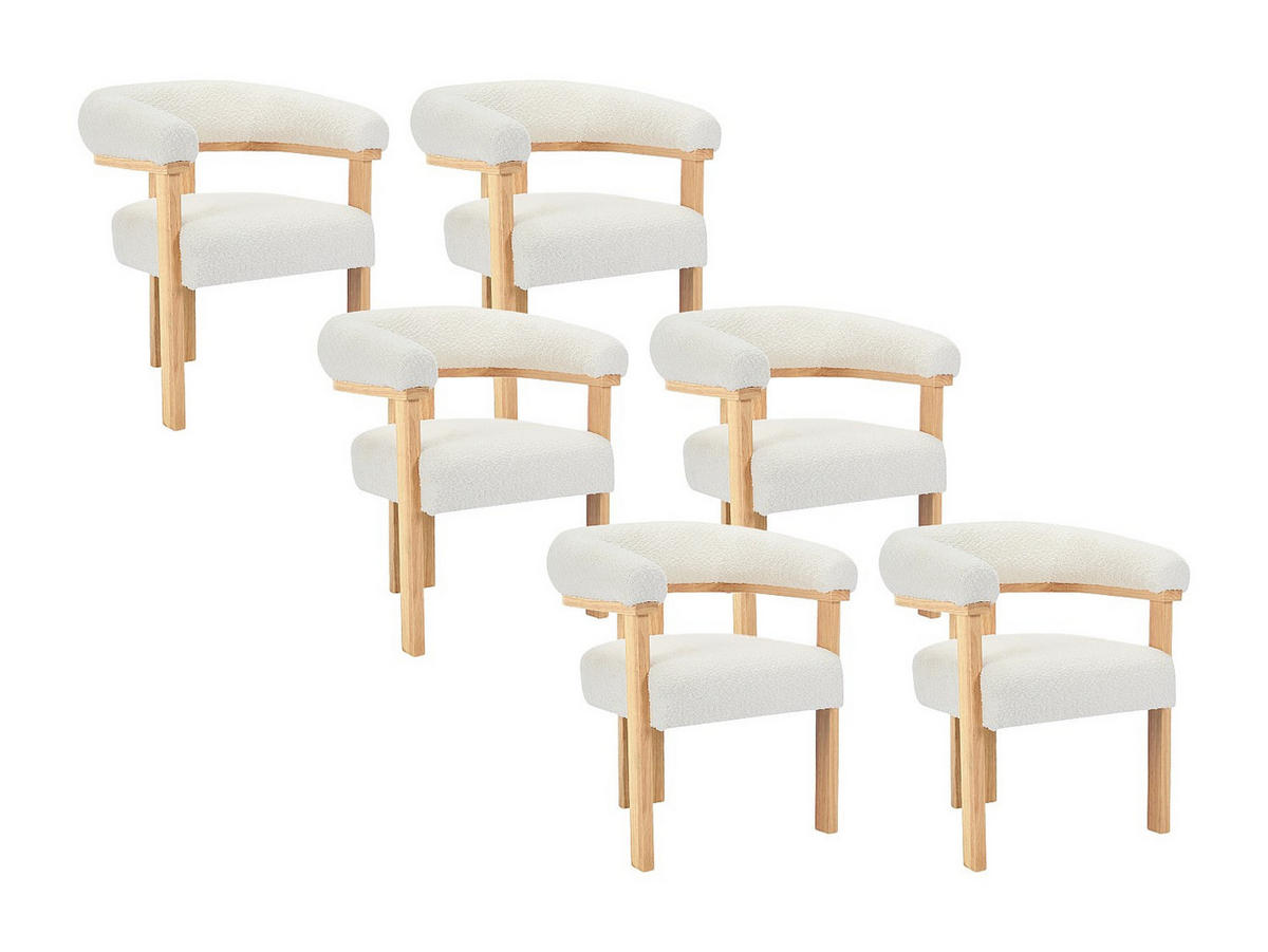 STUHL mit Armlehnen 6er-Set - Bouclé-Stoff & Kautschukholz - Weiß & Holzfarben - LIVELIA - Naturfarben, Textil (60/78/64cm) - Pascal Morabito