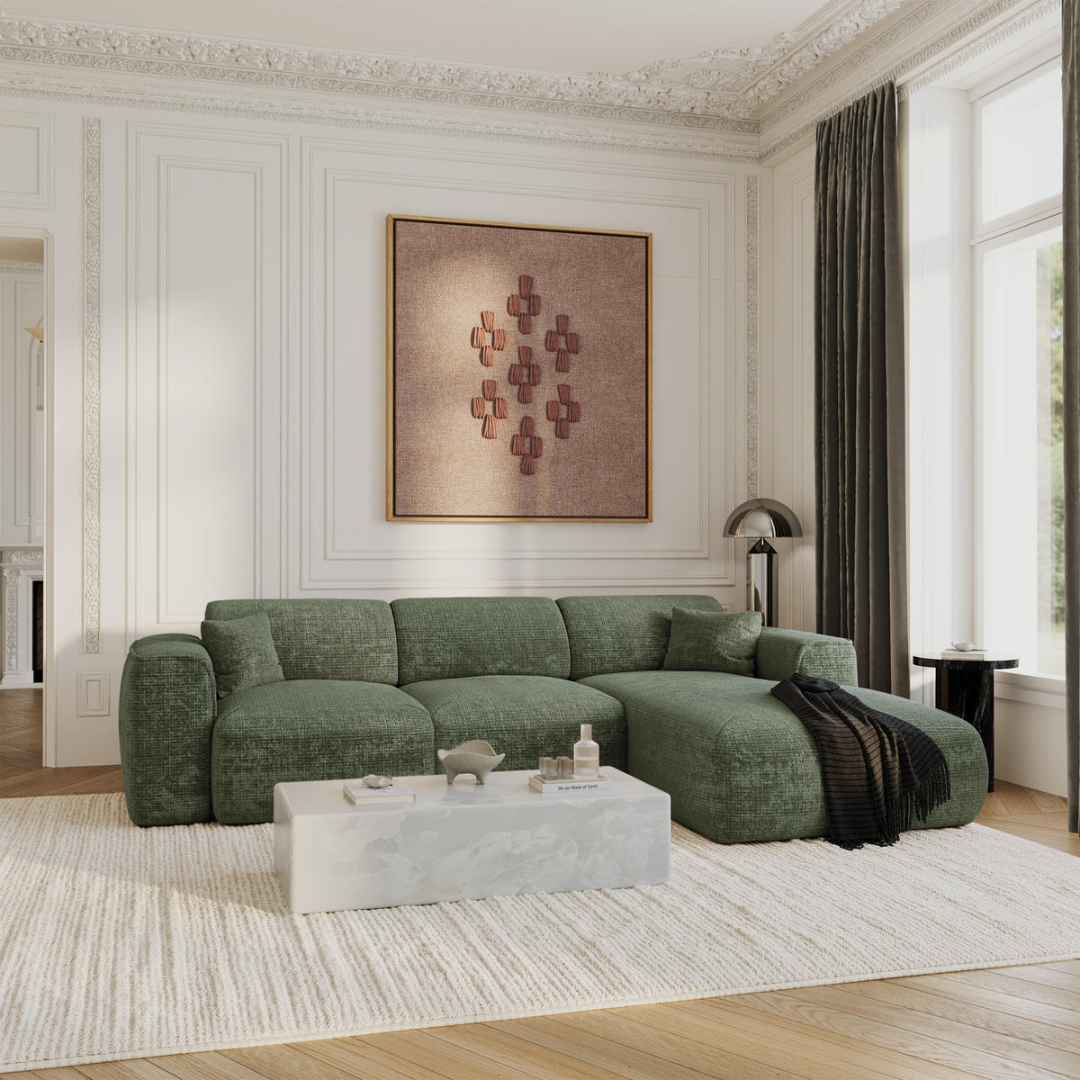 ECKSCHLAFSOFA Geprägter Samt Smaragdgrün 283cm - Smaragdgrün, Textil (283/180cm) - Sia Home