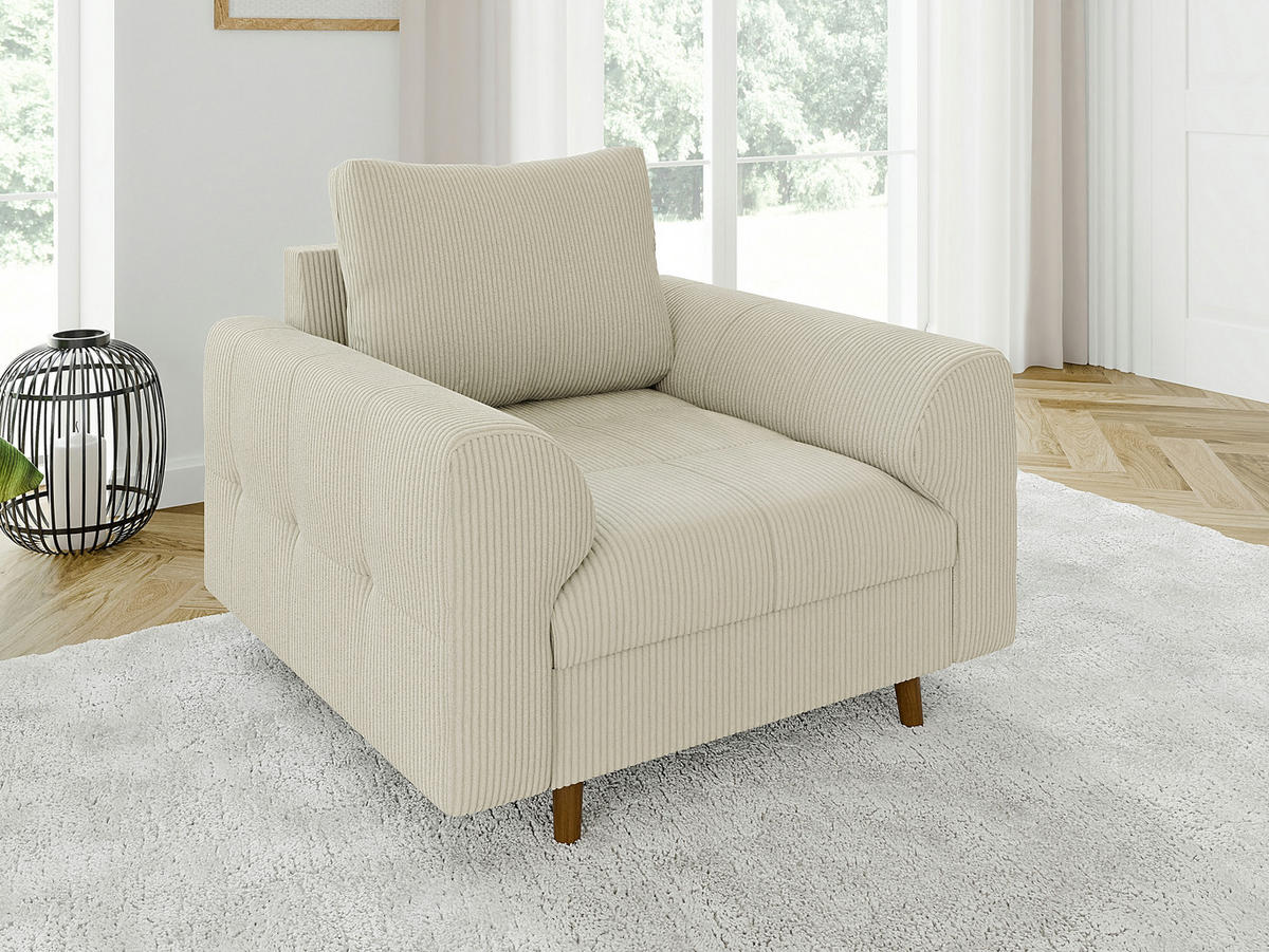 SITZGARNITUR 3+2+1 Alma Beige Cord - Beige/Schwarz, Holz/Textil (210/81/93cm) - S-Style Möbel