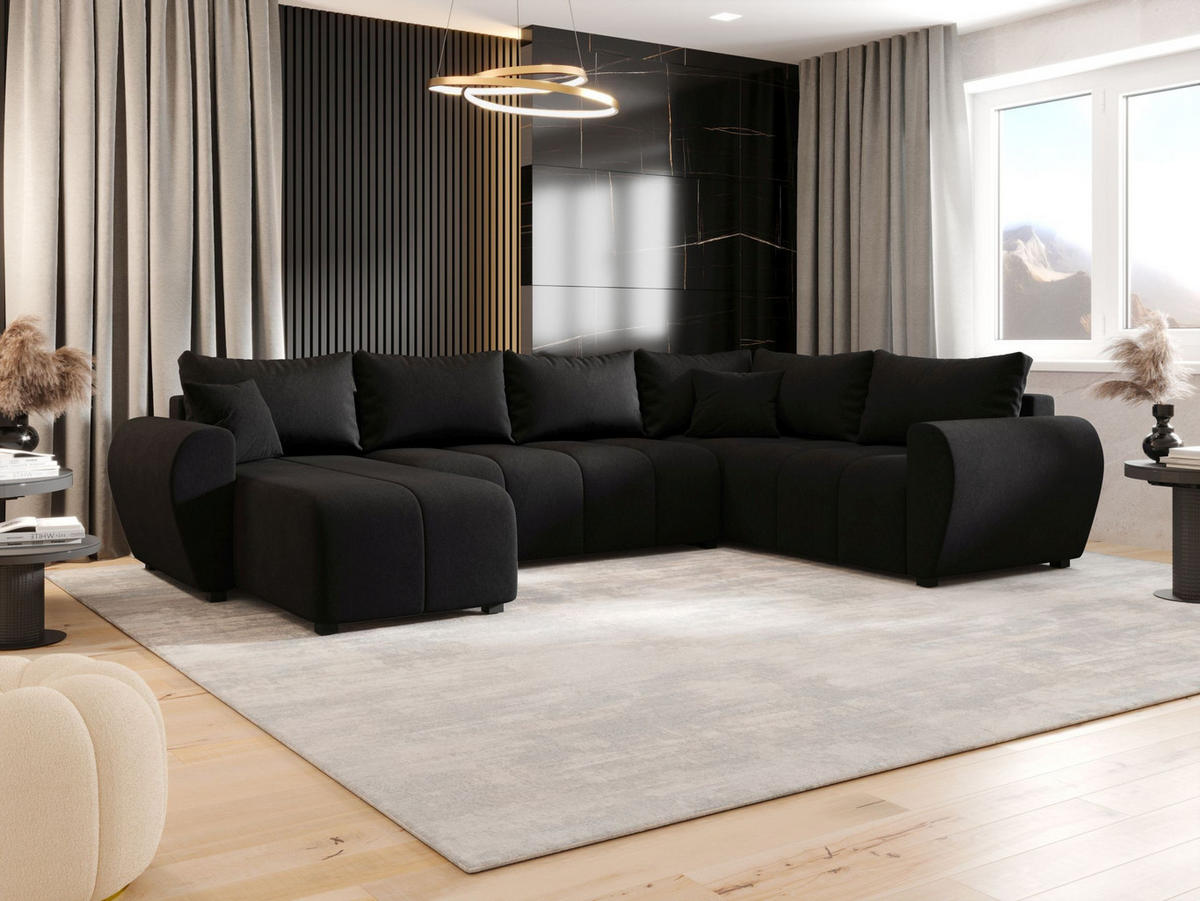WOHNLANDSCHAFT MOLISA U PLUS Cosmic 100 Rechts mit Schlaffunktion - Schwarz, Textil (303/82/208cm) - Bedante