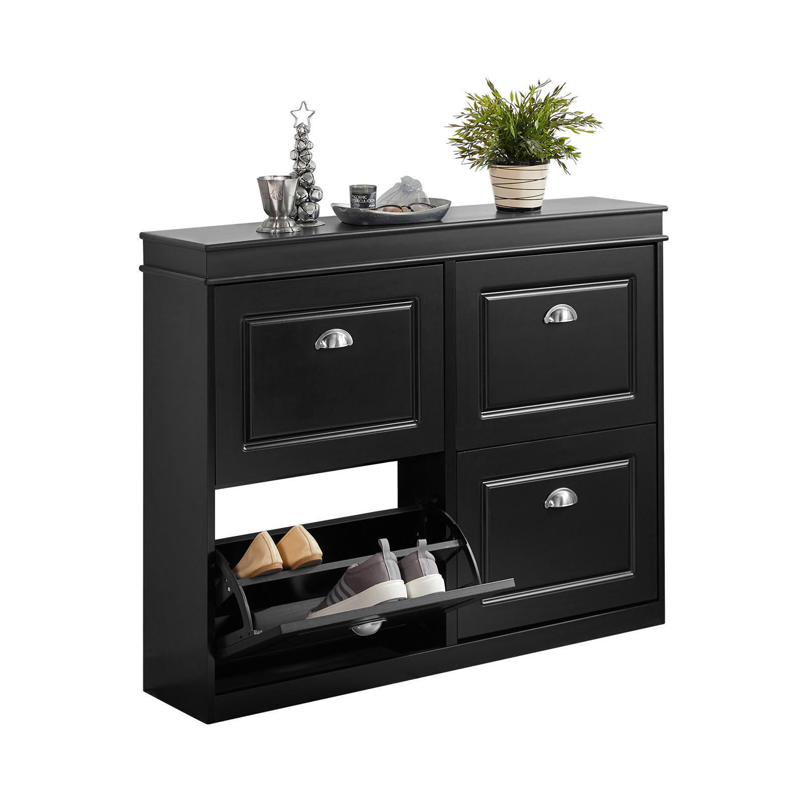 SCHUHSCHRANK Schwarz - Schwarz, Holzwerkstoff (105/82/24cm) - SoBuy