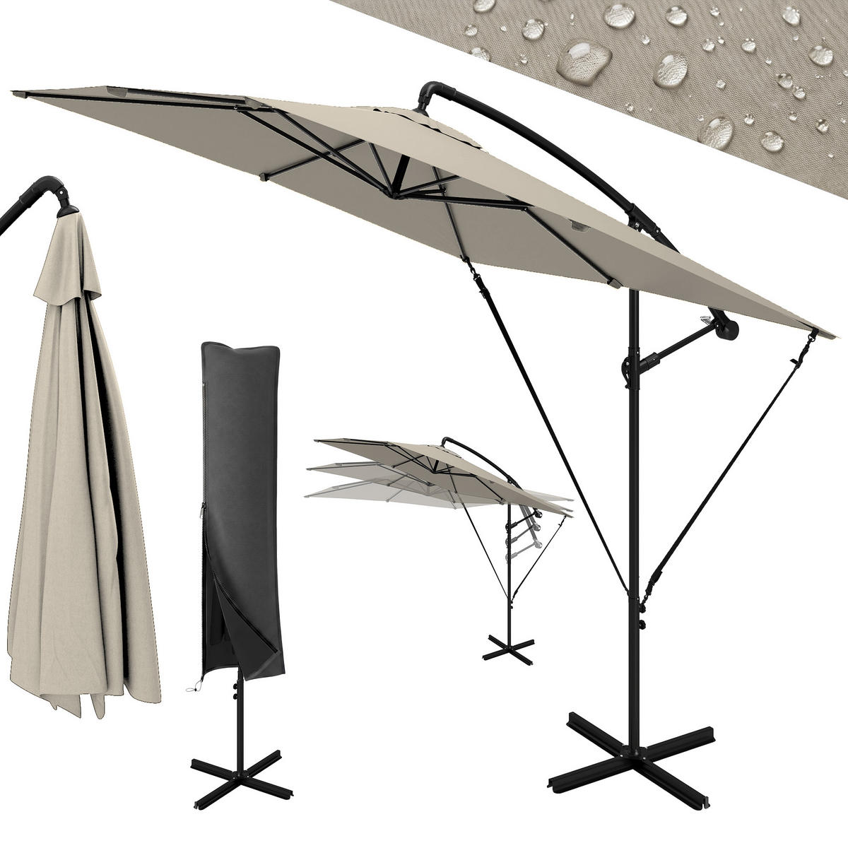 AMPELSCHIRM Khaki 247/247/256 cm - Taupe, Metall (247/247cm) - PANGIVO
