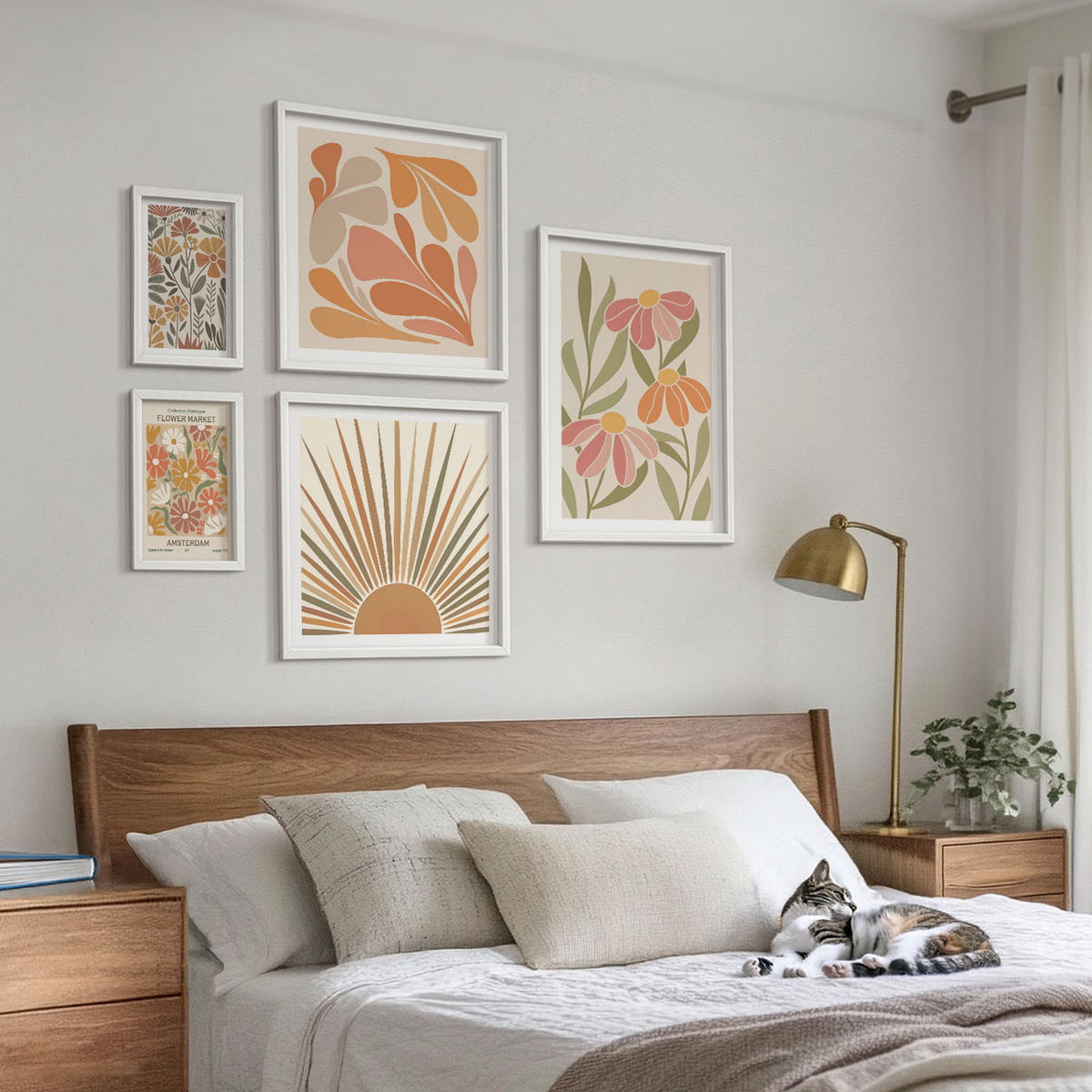 WANDBILDER 5er-Set - 50x50 cm & 20x30 cm & 40x60 cm Weißer Rahmen - Pastellfarbene Sonnenblumen - Weiß, Kunststoff (40/60cm) - ArtPrintCave