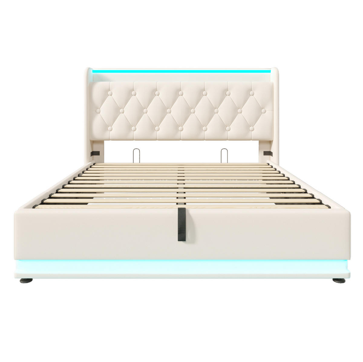 ČALÚNENÁ posteľ 160/200 cm s 360° LED osvetlením, USB a USB-C nabíjaním, hydraulickým úložným priestorom, biela - sivá, textil (160/200cm) - Redom