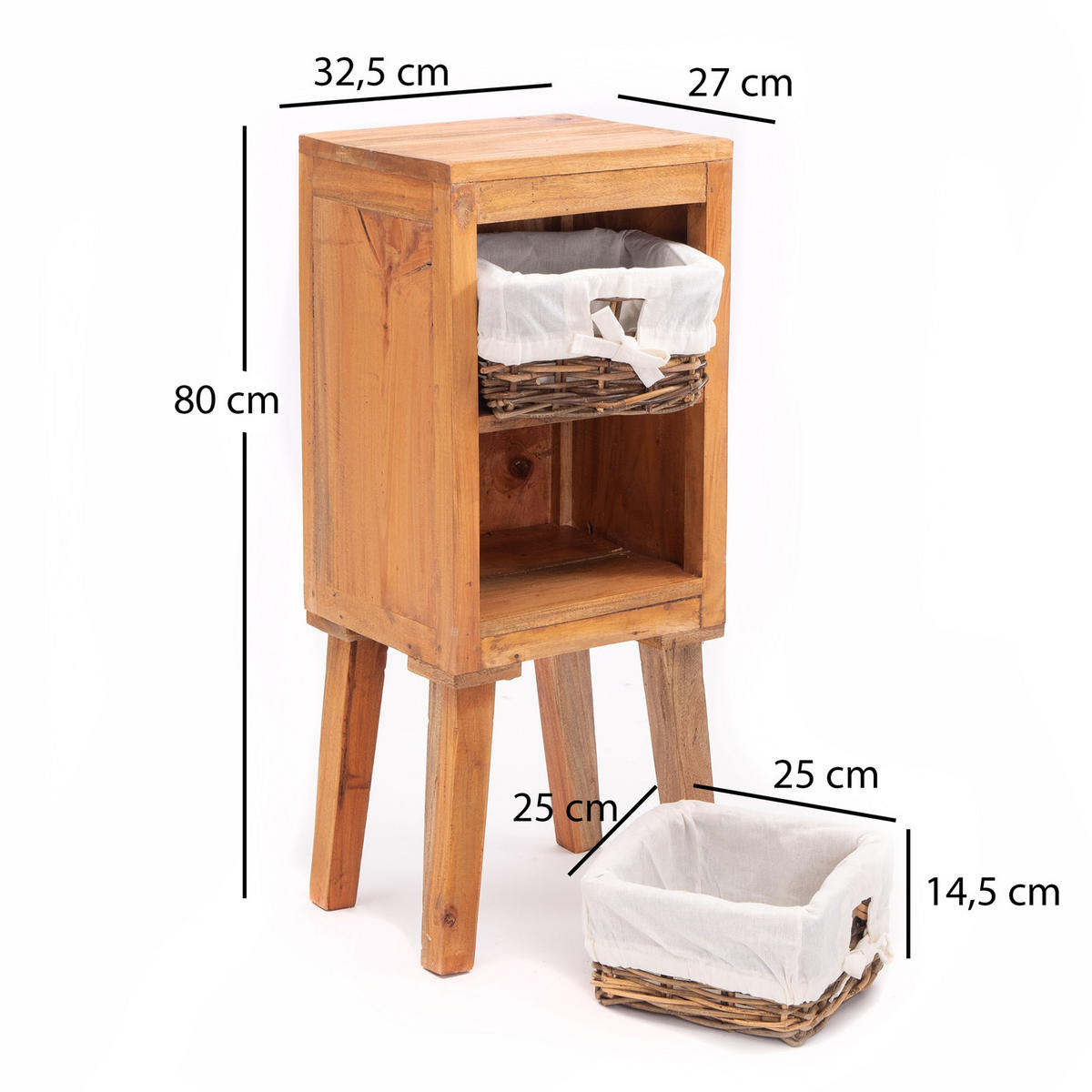 KOMMODE Willi Mahagoni Massivholz, 2 Körbe naturfarben - Naturfarben, Holz (27/32.5/78cm) - CREEDWOOD