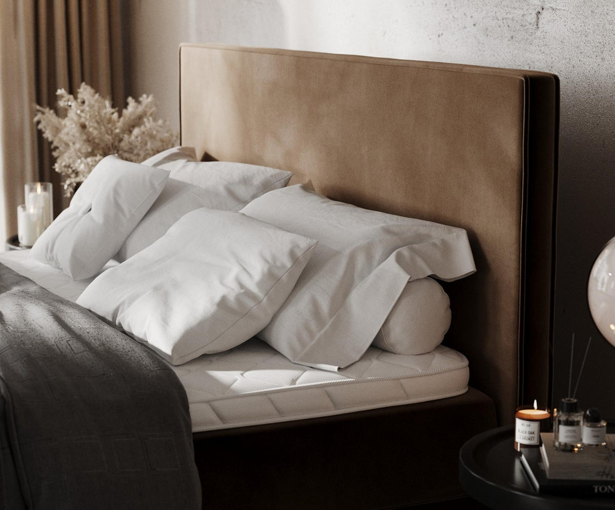 BOXBETT Velma 180/200 cm Braun im Kronos Stoff - Schwarz/Braun, Holz/Holzwerkstoff (180/200cm) - AltaBeds