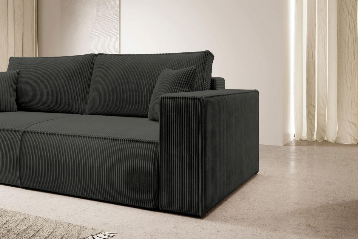 SOFA FARESE Dunkelgrau mit Cordbezug - Dunkelgrau, Textil/Metall (257/85/102cm) - Selsey