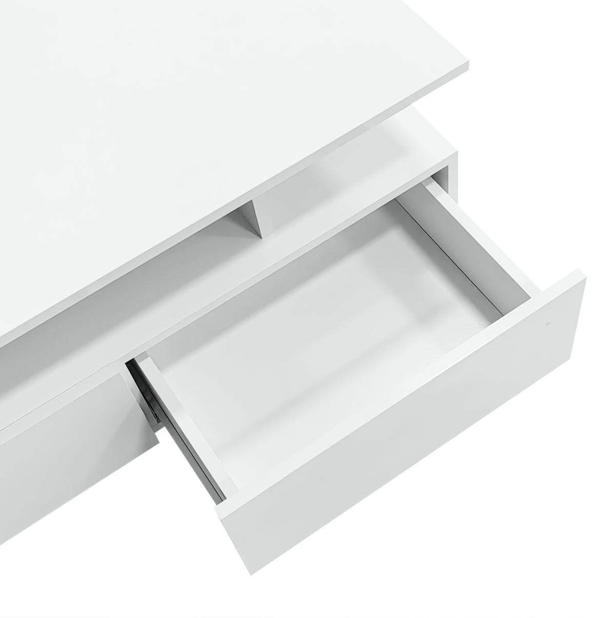 COUCHTISCH aus Spanplatte 90x55x41 cm Weiß mit Hochglanzoberfläche, LED-Beleuchtung und 2 Schubladen - Weiß, Holzwerkstoff (90/55/41cm) - IVMEU