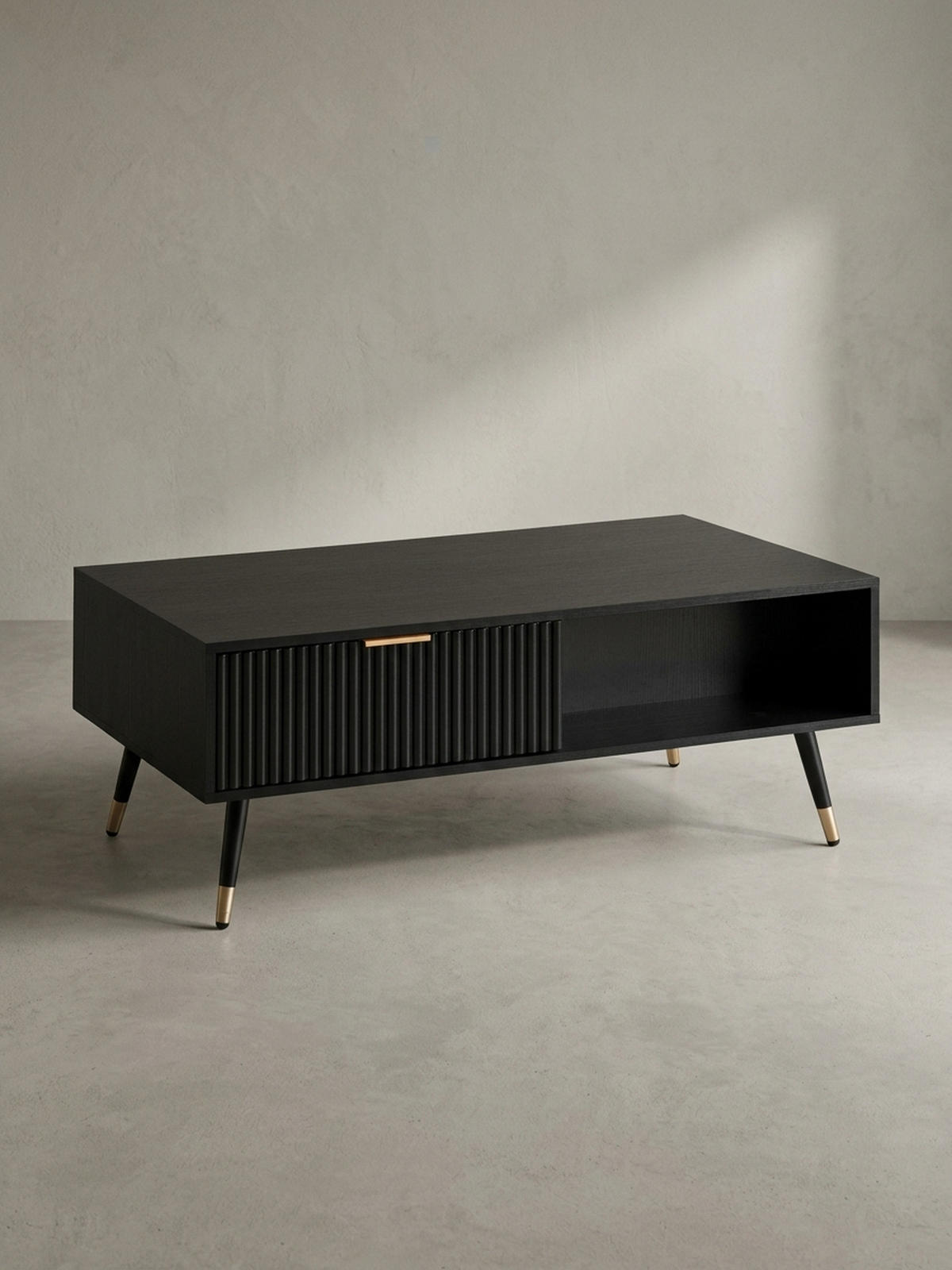 COUCHTISCH Schwarz Eiche-Dekor mit Stauraum 110x60x43 cm Metallbeine - Goldfarben/Schwarz, Holzwerkstoff/Metall (60/110/43cm) - KADIMA DESIGN