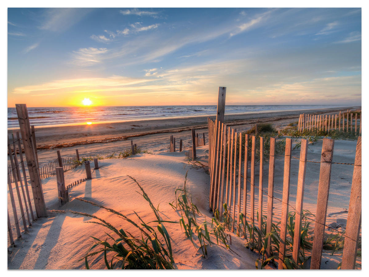 FOTOTAPETE für Wohnzimmer Sonnenaufgang Strand Meer Wellen Dünen 450x315 - Blau/Gelb, Papier (450/315cm) - Muralo