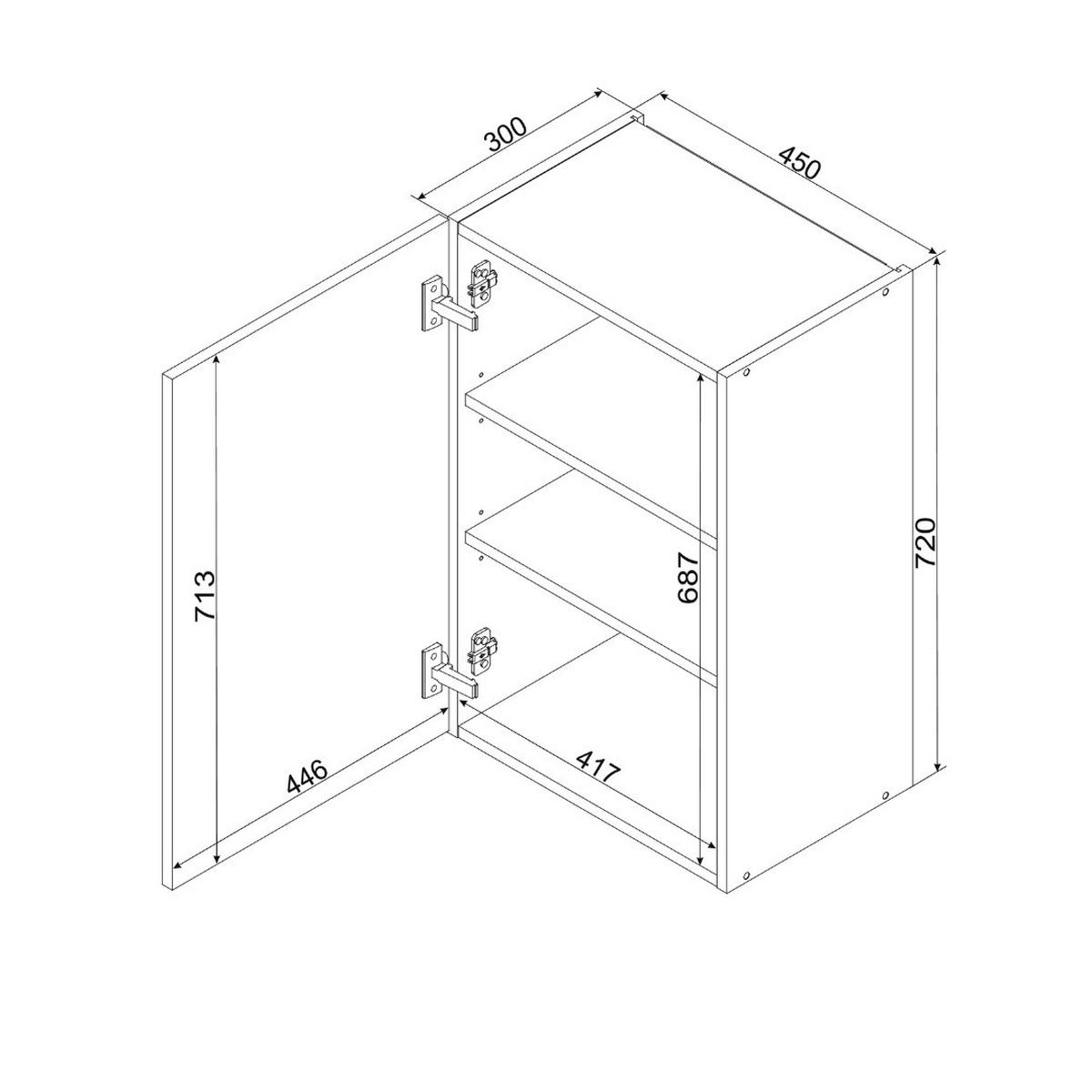 HÄNGESCHRANK - W45 P/L (S2100/67 ) - KATE - Praktisches Stauraum Konzept - Weiß/Grau, Holz/Metall (45/72/30cm) - ROYAL24_MARKT