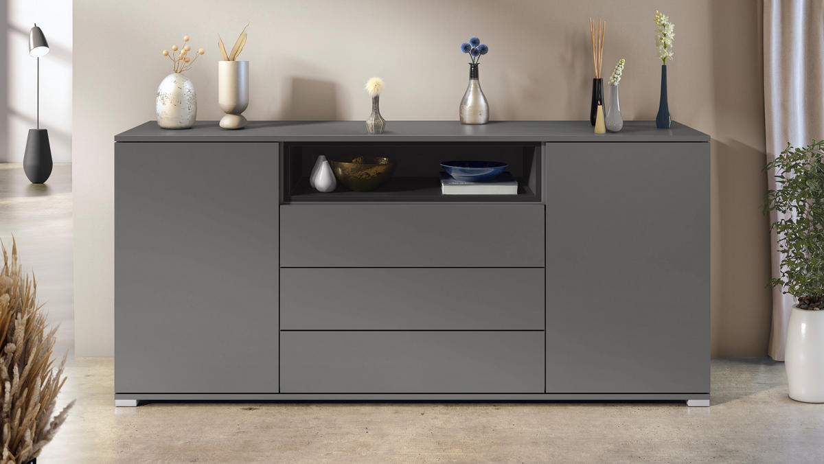 SIDEBOARD Skadu Schwarz matt - Schwarz, Holzwerkstoff (166.5/75.5/35cm) - Vladon