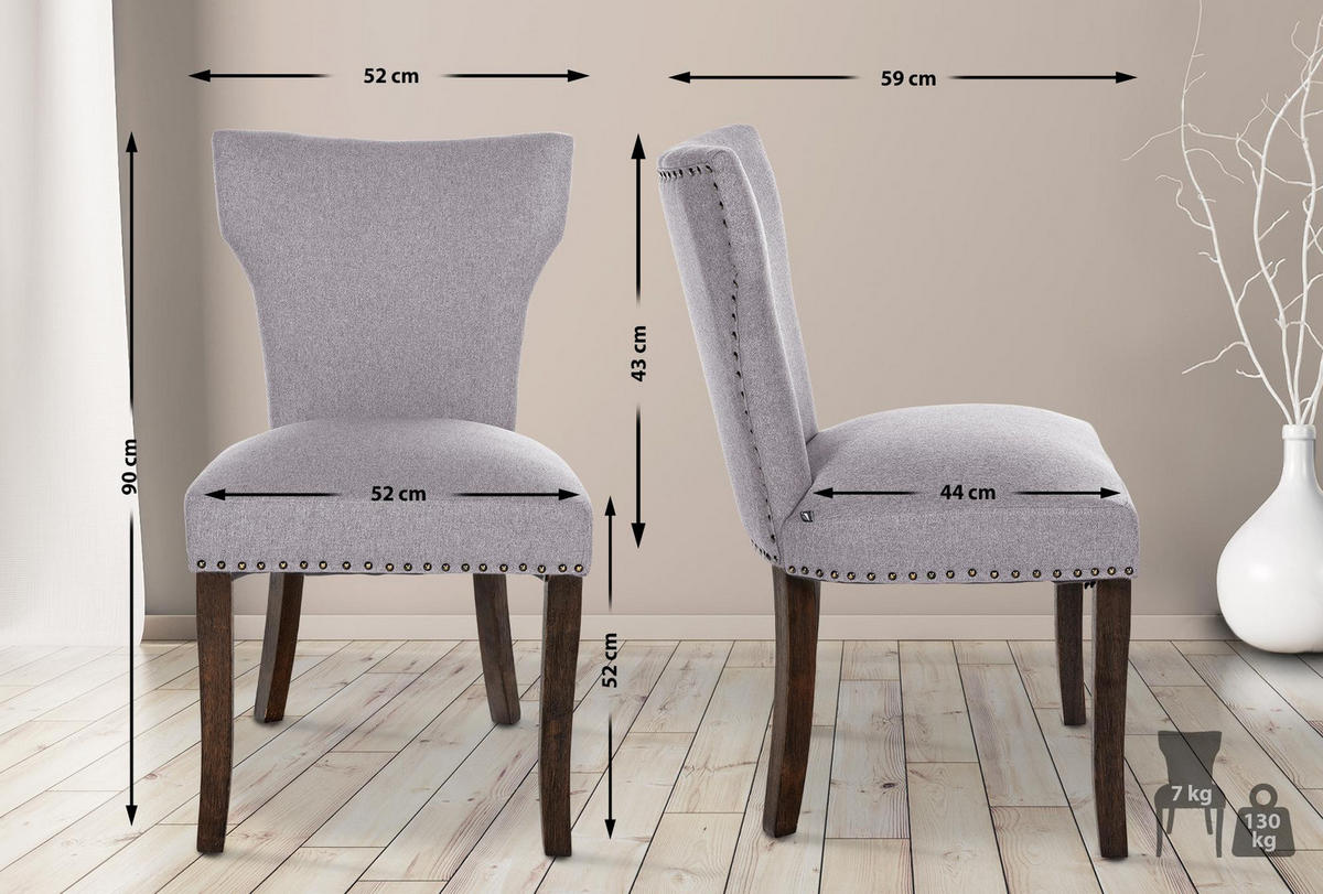 WOHNZIMMERSTUHL Stoff grau - Grau, Holz/Textil (52/90/59cm) - CLP
