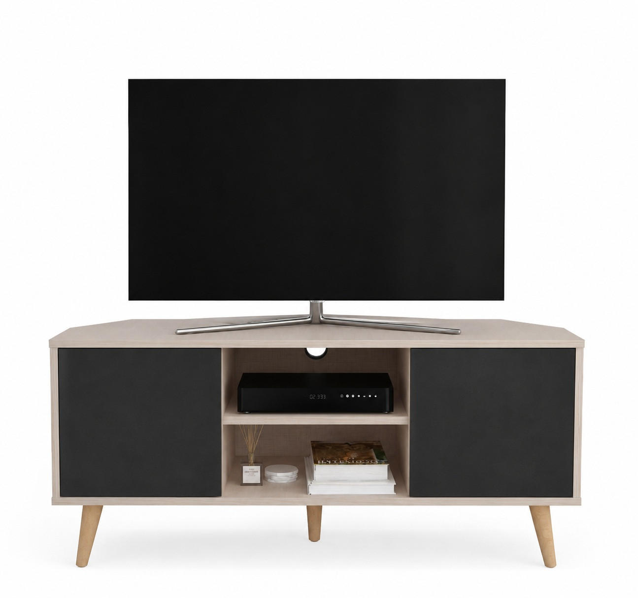 TV-ELEMENT Lesson Baumwollbeige Schwarz - Schwarz, Holzwerkstoff (120/59.8/45cm) - Decorotika