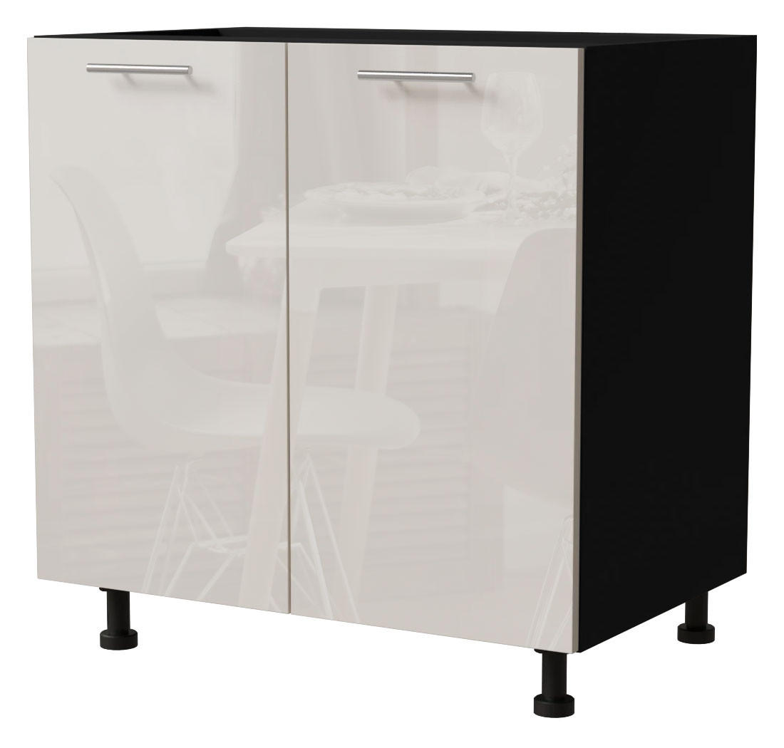 Feldmann-Wohnen Unterschrank Creme, Schwarz 80x82x50 cm