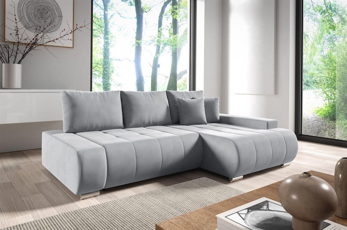 ECKSOFA Elmo - Hellgrau, Holzwerkstoff/Textil (227/153cm) - Fun Möbel