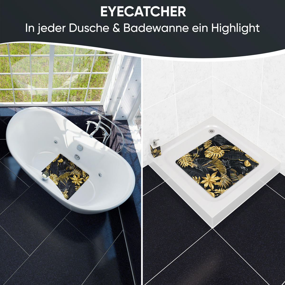 BADEMATTE Golden Leaves - Goldfarben, Kunststoff (53/53cm) - Sanilo