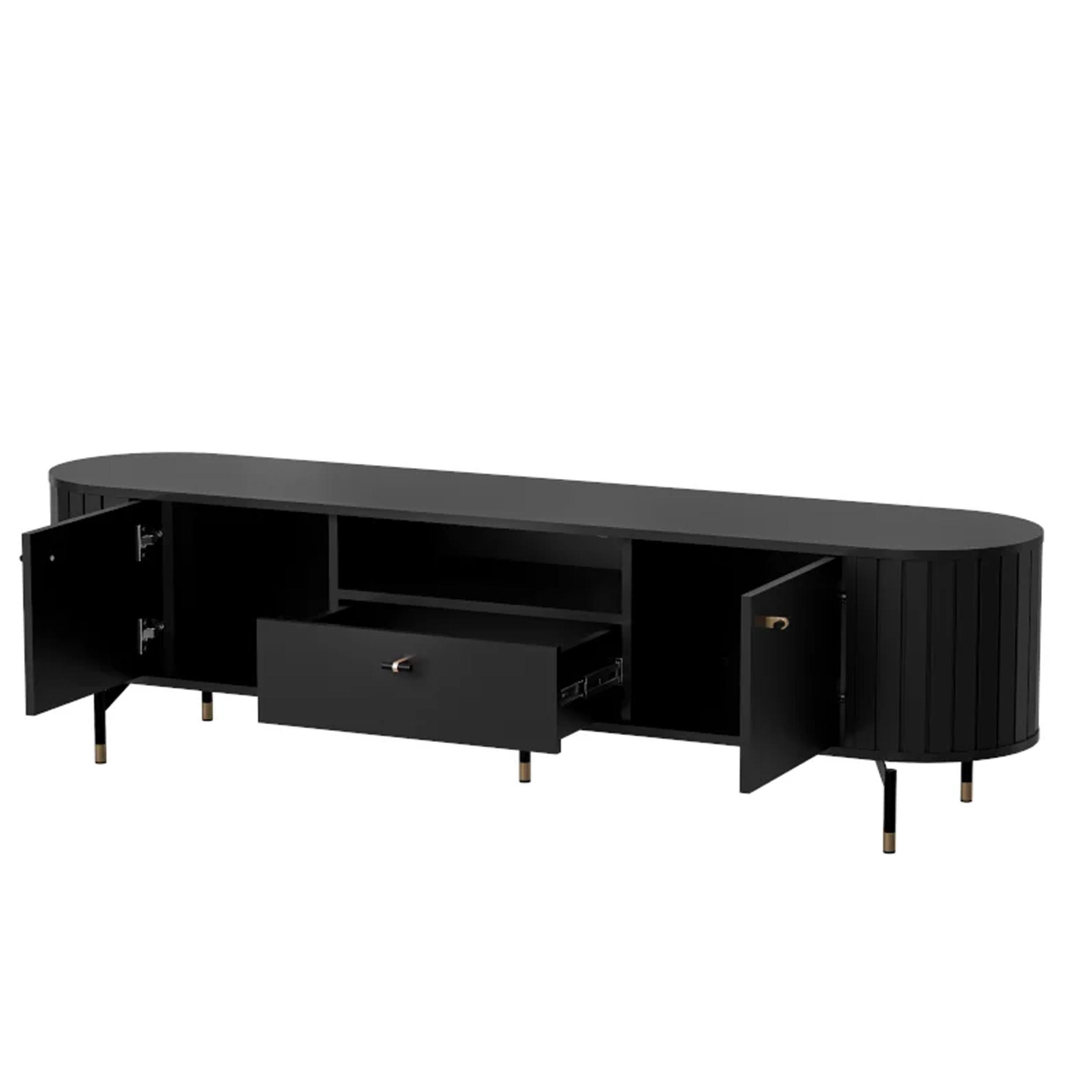 TV-LOWBOARD geriffelt, mit Schublade, Schwarz - Schwarz, Holzwerkstoff (180/49/40cm) - Idohome
