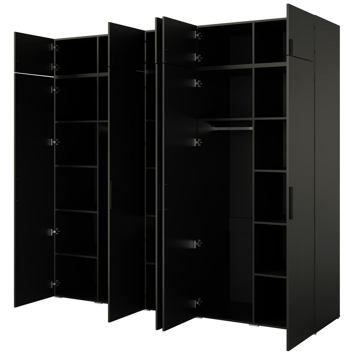 DREHTÜRENSCHRANK mit Aufsatz Napoli 5D 250 Schwarz (schwarzer oder goldener Griff) - Silberfarben/Schwarz, Holzwerkstoff/Kunststoff (250/35/60cm) - mzm24