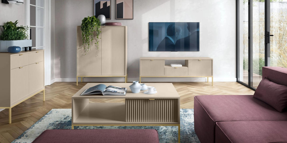 VELLORE Sideboard - Beige/Goldfarben, Holzwerkstoff/Metall (104/83/39cm) - Selsey