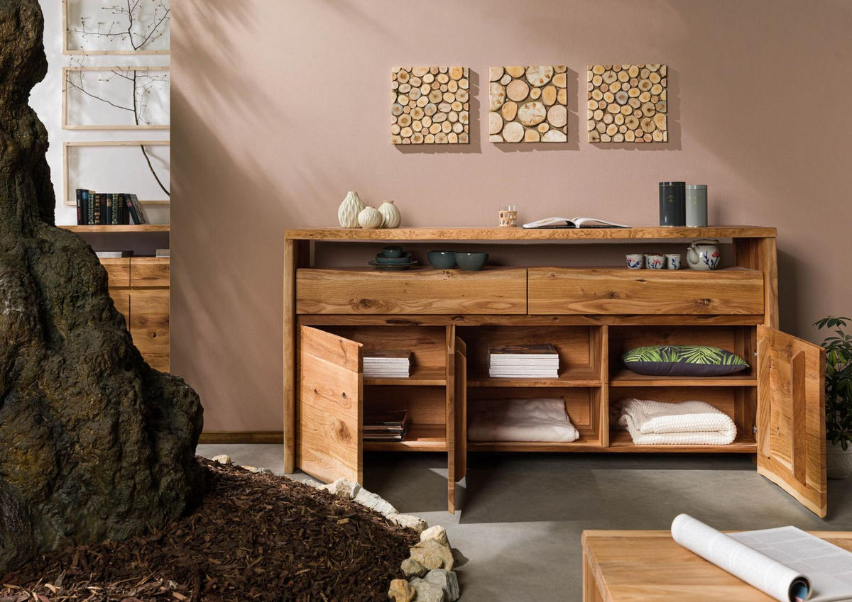 SIDEBOARD Wildeiche 191x45x96 natur geölt PURE OAK #102 - Braun, Holz (191/96/45cm) - Massivmoebel24