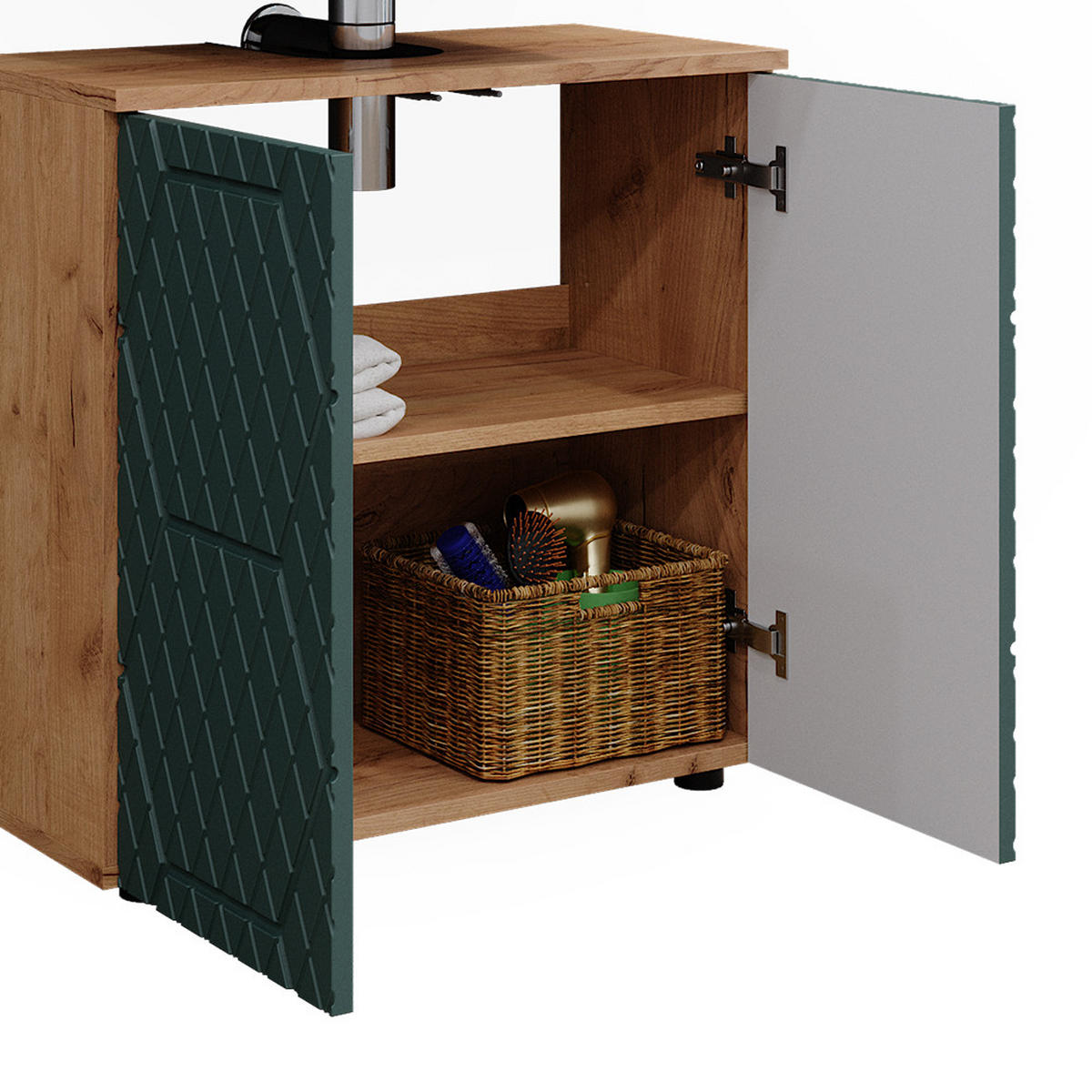 BADMÖBEL-SET Irma Grün 3 Teile, mit Unterschrank 60 cm - Honigeiche/Grün, Holzwerkstoff (80/58.6/41cm) - Vicco