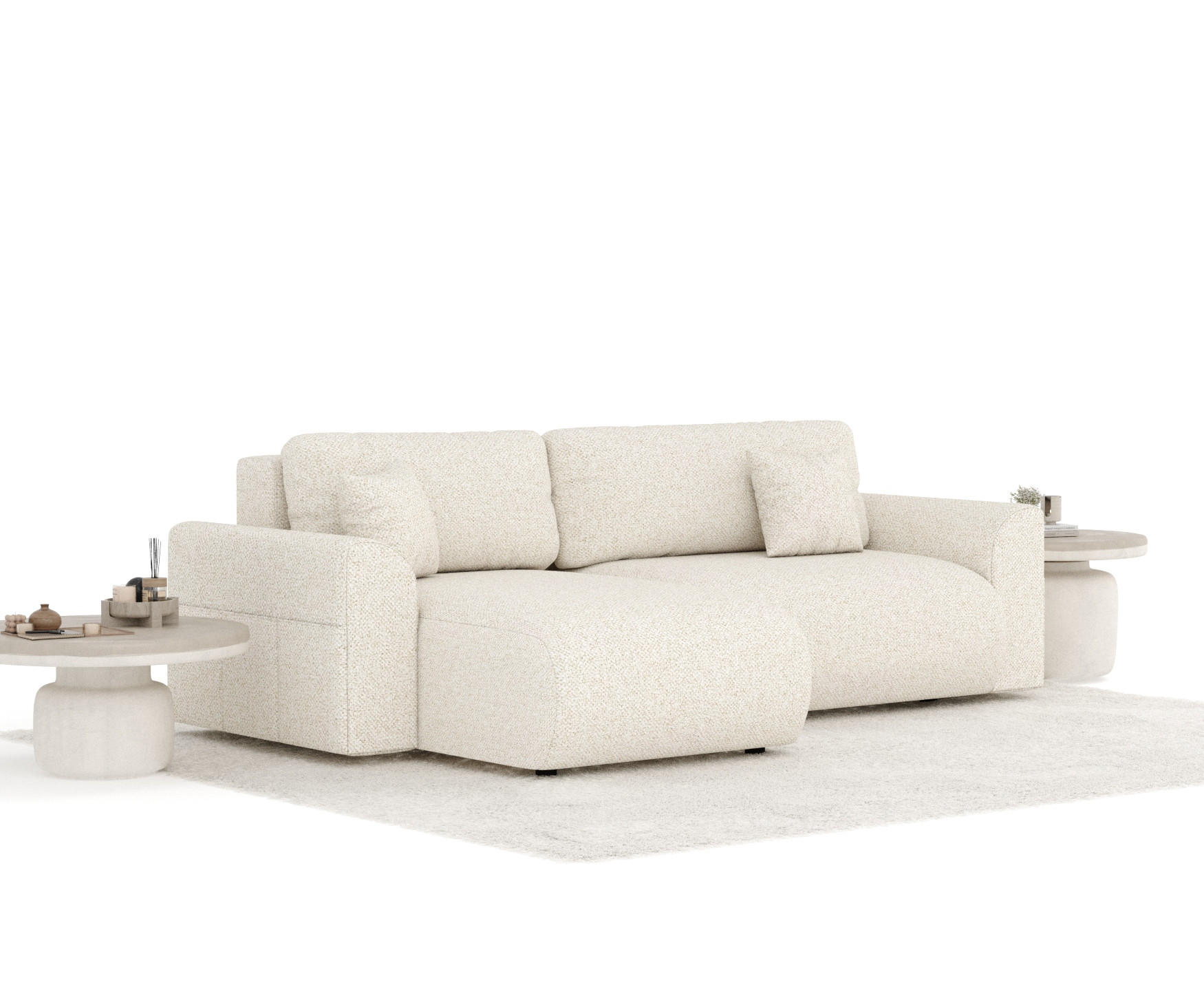 ECKSOFA MIT SCHLAFFUNKTION Bodega Creme Plüschstoff - Creme/Schwarz, Holz/Holzwerkstoff (235/138cm) - Maison de Reve