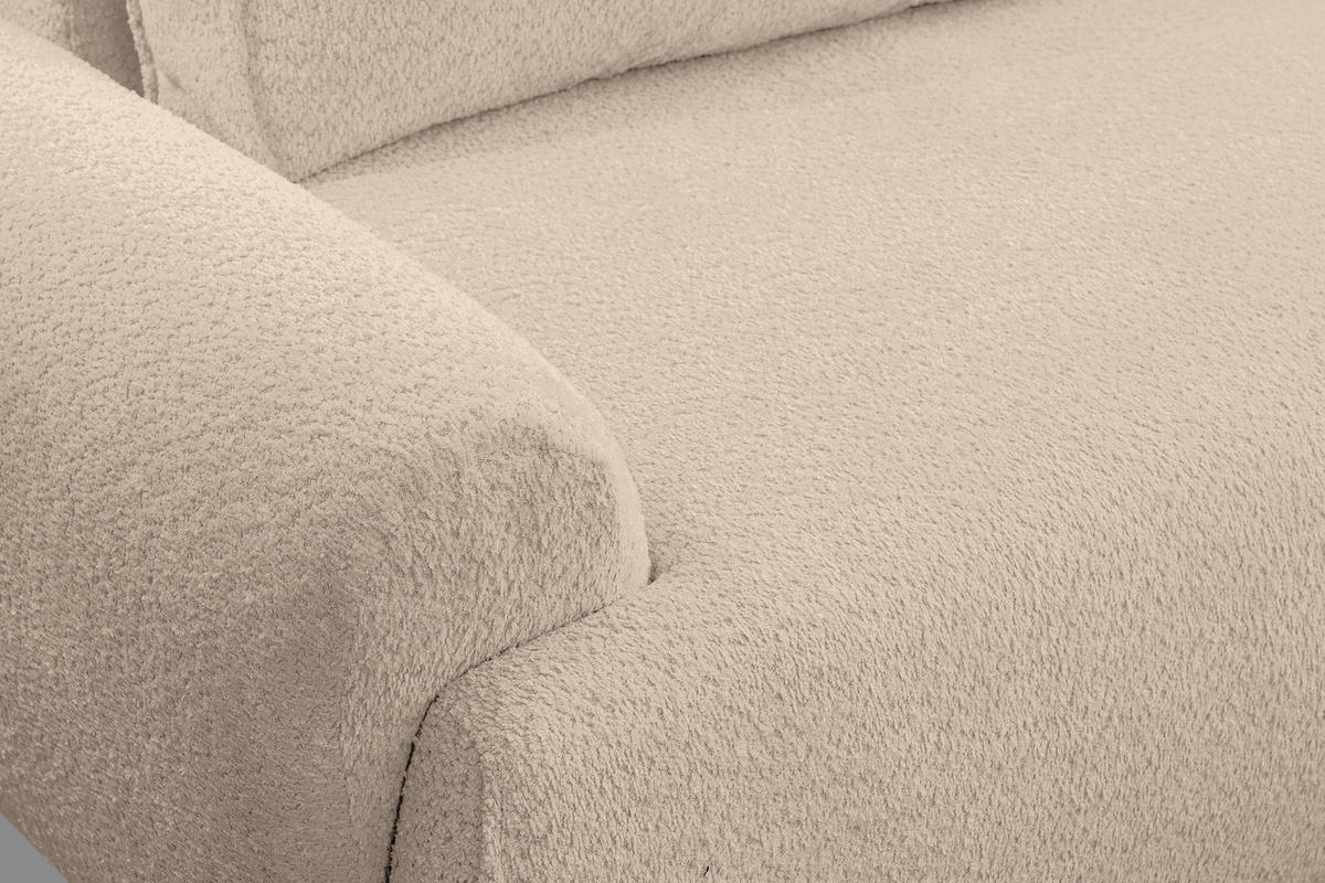 ECKSOFA Moon in L-Form mit Schlaffunktion und Bettkasten, Farbe: Hellbraun, Bouclé-Stoff, Ottomane Rechts - Hellbraun, Textil (260/136cm) - VENASI MÖBEL