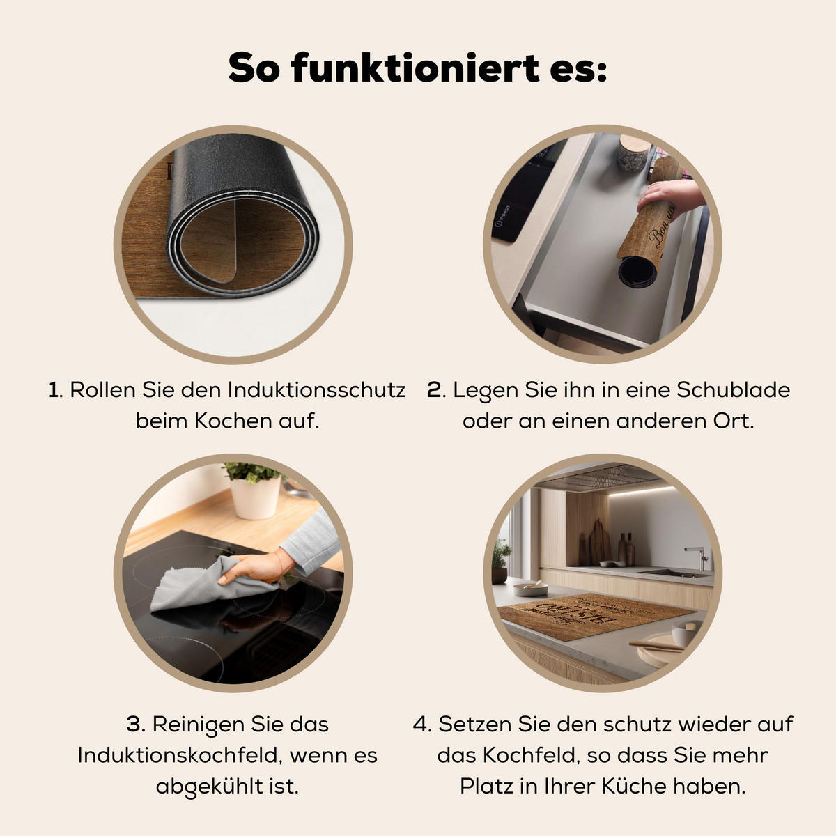 HERDABDECKPLATTE Zitat - Bistro - Guten Appetit - Süßes Zuhause - Holzmaserung Induktionsmatte 78x78 cm - Braun, Kunststoff (78/78/0.2cm) - MuchoWow