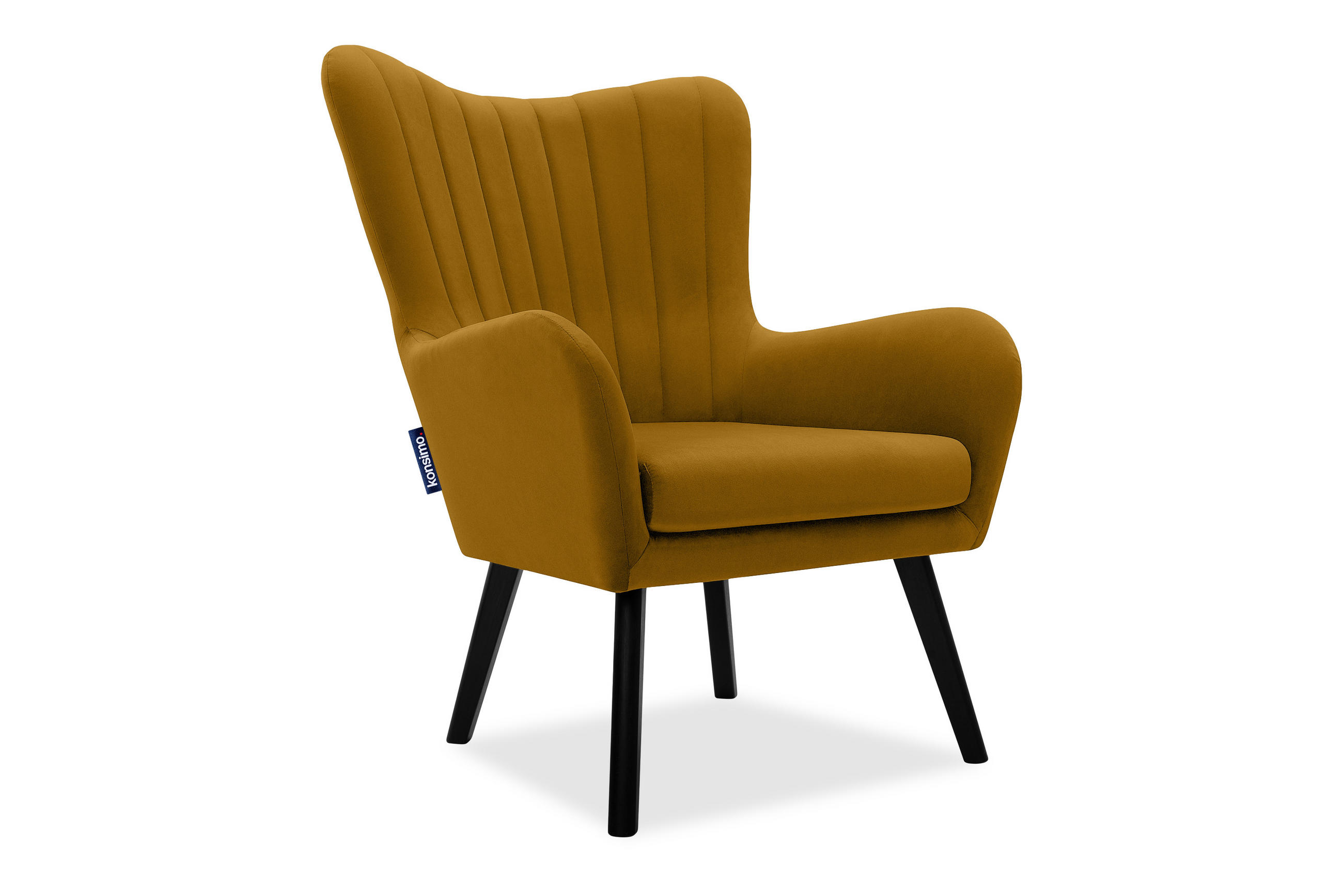 OHRENSESSEL GADI Velourstoff, Gelb - Gelb/Schwarz, Holz/Textil (76/100/78cm) - KONSIMO®