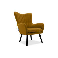 OHRENSESSEL GADI Velourstoff, Gelb - Gelb/Schwarz, Holz/Textil (76/100/78cm) - KONSIMO®