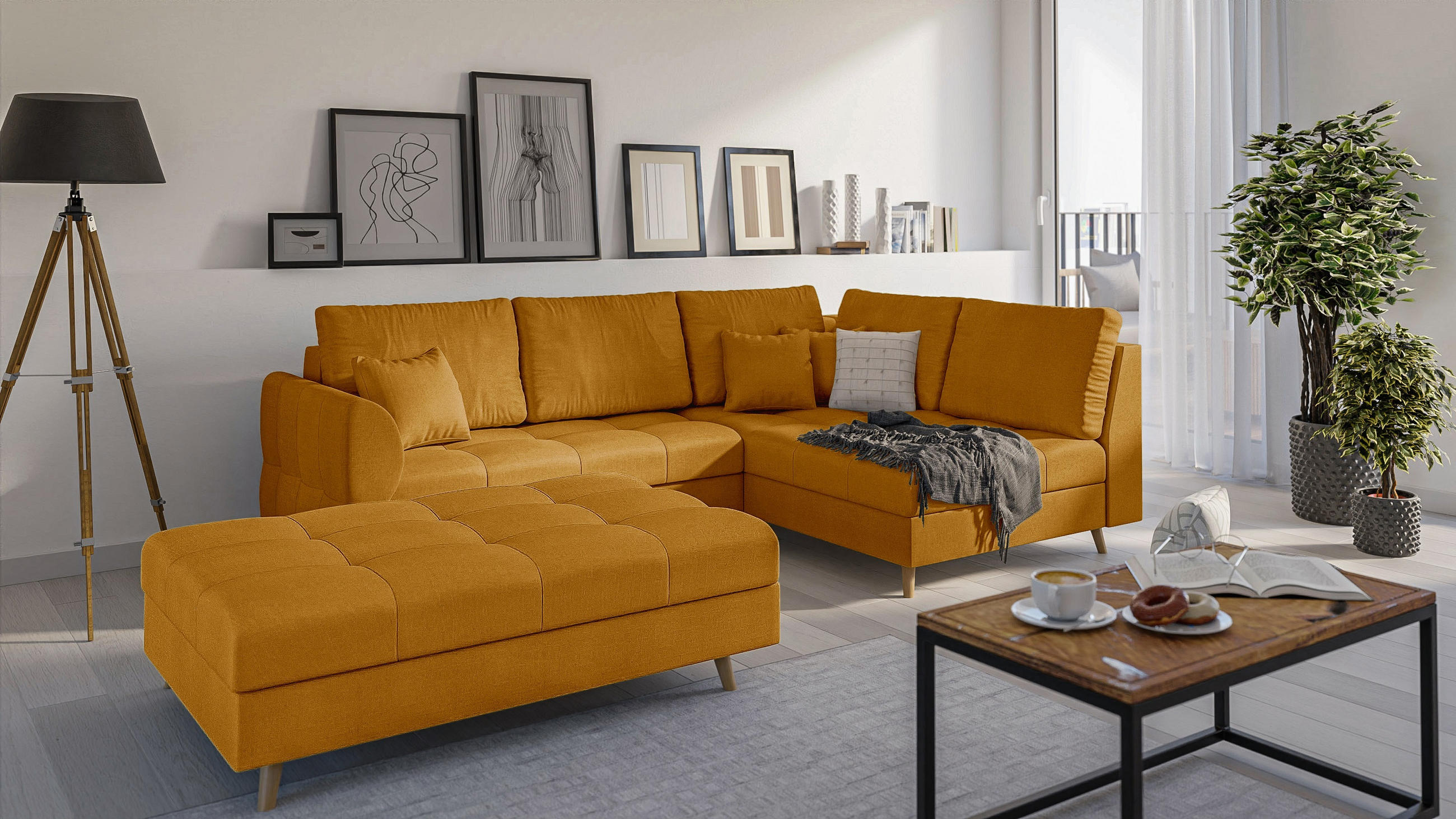 HOCKER Lorine Mikrofaser Gelb - Gelb, Textil (118/40/73cm) - S-Style Möbel