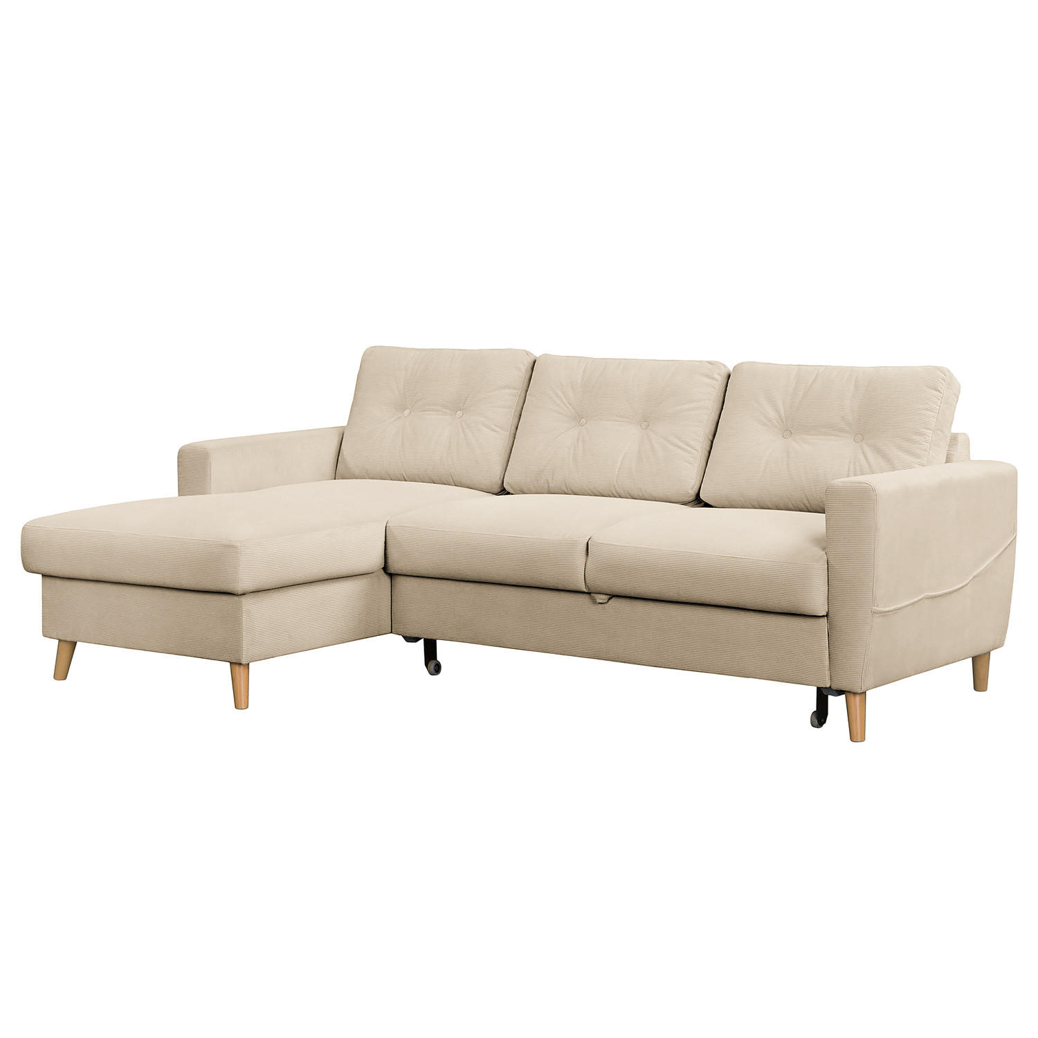 ECKSOFA mit Longchair - Beige/Braun, Holz/Textil (223/148cm) - home24
